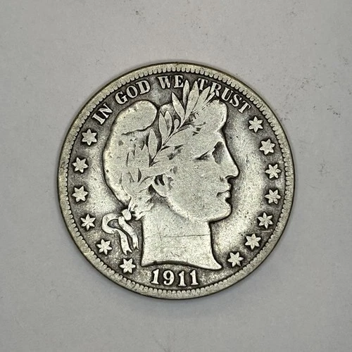 1911 S Barber Half Dollar - 90% Silver - 50c United States Coin - Fine