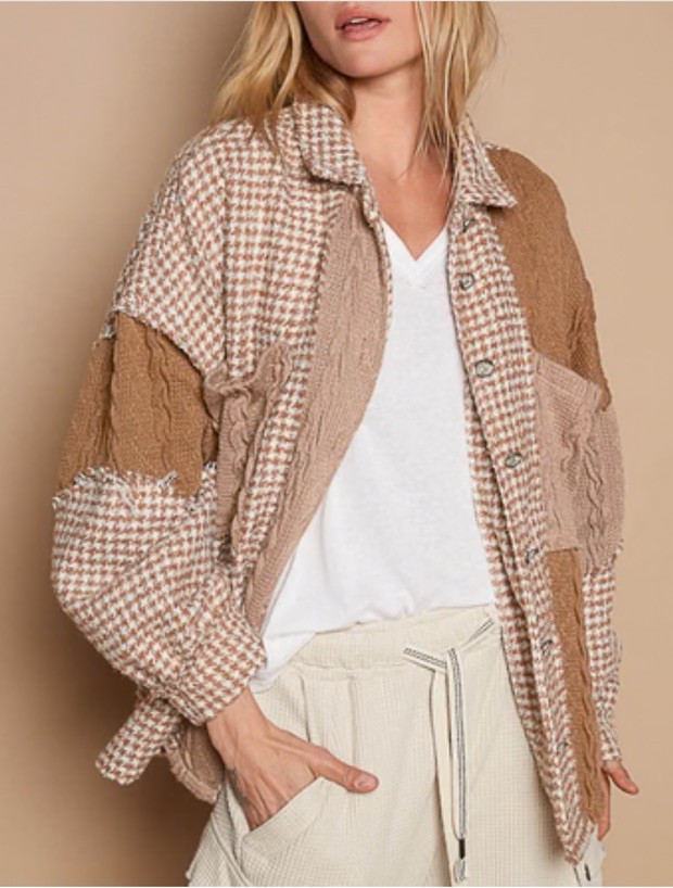 POL Houndstooth Panel Shacket Mocha Multi Oversiz… - image 2