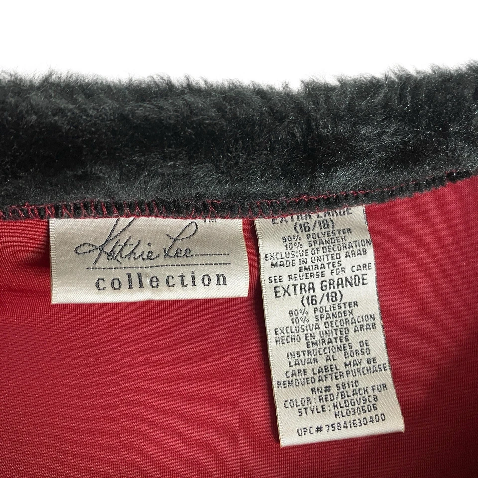 Vintage 90s Kathie Lee Maxi Dress XL Red Velvet Faux Fur Trim Whimsigoth Holiday - Image 4 of 4