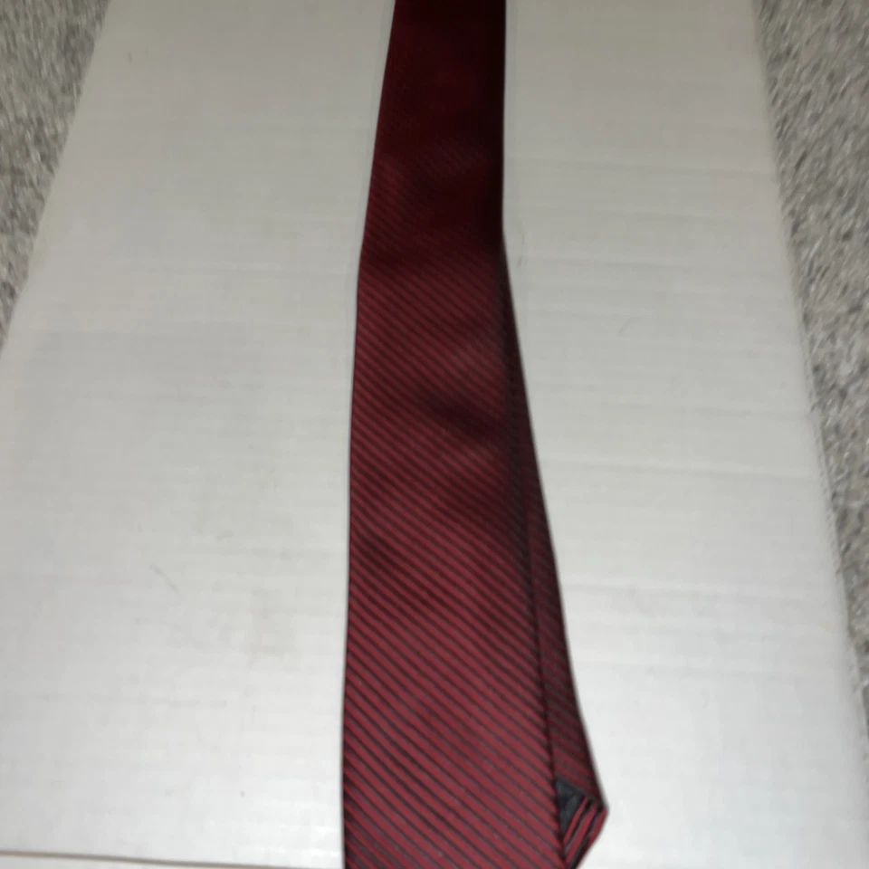 Zenio Tie Skinny Dark Red On Black Stripe  57” Long x 2.3”  Boys Or Teen Size - Image 3 of 4