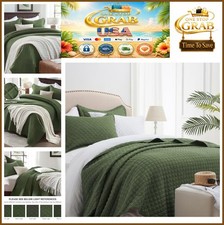 Queen Quilt Set 3 Piece Green Diamond 90x96 Inch Polyester Lightweight Bedspread