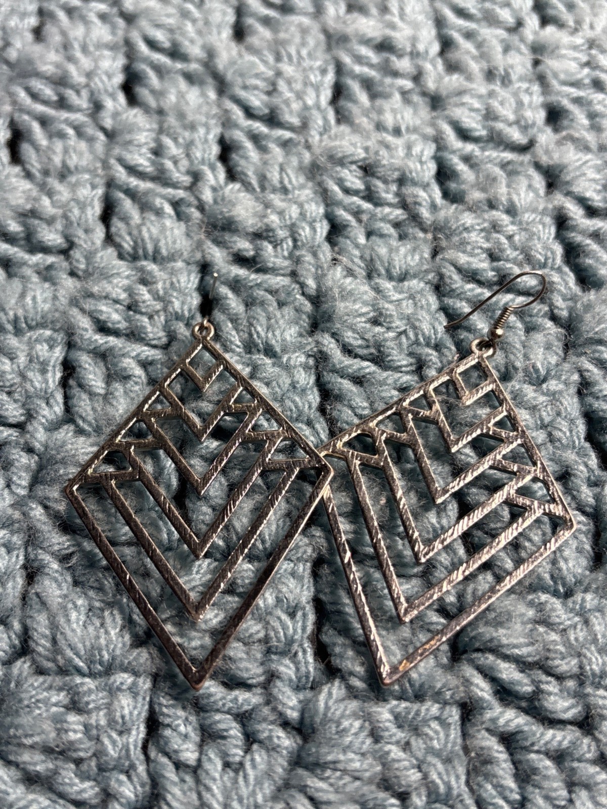 Silvertone Geometric Statement Dangle Earrings 2.… - image 2