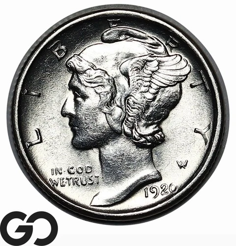 1920-D Mercury Dime, BU Better Date Lower Mintage Denver Issue