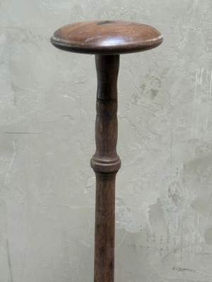 Antique Turned Wood Milliners Or Haberdasher Hat Stand Cast Iron Bottom - Image 1 of 4