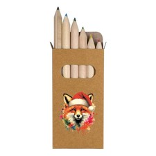 6 x 'Fox Wearing A Santa Hat' Short Colour Pencils PE00071344