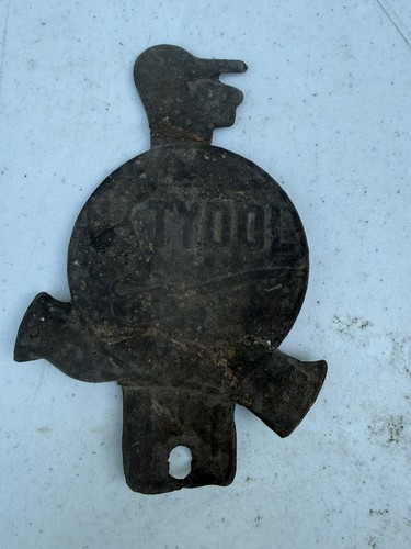 Vintage TYDOL "Fat Man w/Oil Can" Pressed-Metal License Plate Topper