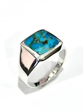 Turquoise Stone Formal Silver Men's Ring, Signet Statement Men's Jewelry