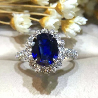 14k White Gold Plated 2.80Ct Oval Cut Lab-Created Sapphire Halo Engagement Ring