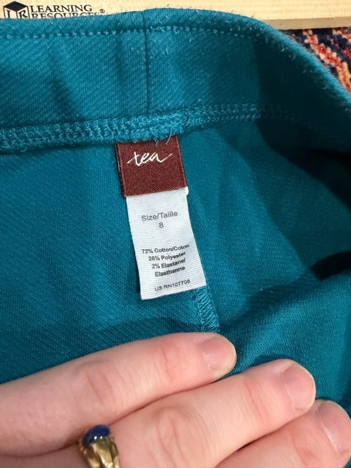 Tea Collection Girls Teal Blue Stretch Cotton Leggings Size 8 Holiday Capsule - Image 4 of 4
