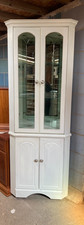 White Corner Display Cabinet Cupboard Glass Shelves Hand Painted Vintage Retro
