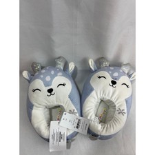 Squishmallows Blue Deer Plush Slippers Kids Size 2/3 Silver Antler Snowflake NEW