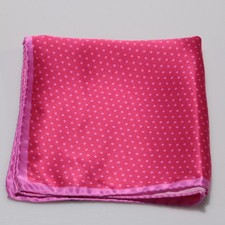 NWOT 100 Silk Pocket Square In Dark Pink with Light Pink Dots Trim