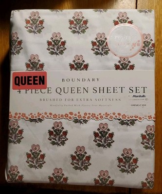 Boundary Valentine's Day 4pc Queen Sheet Set Pink & Red Hearts   Floral