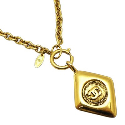 CHANEL Coco mark rhombus necklace gold color