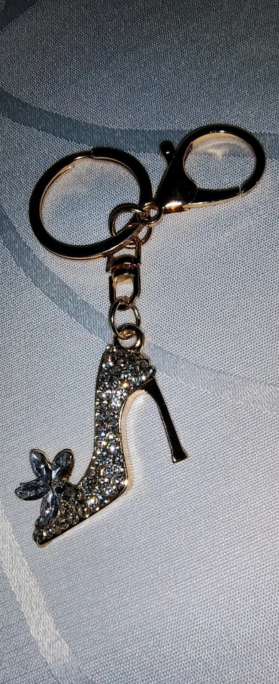 Rhinestone Magic Slipper Gold Purse Charm Key Chain Luggage Charm Bling Shoe - Image 4 of 4
