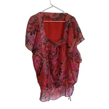 Apt. 9 Red Crew neck red multi color flowy top
