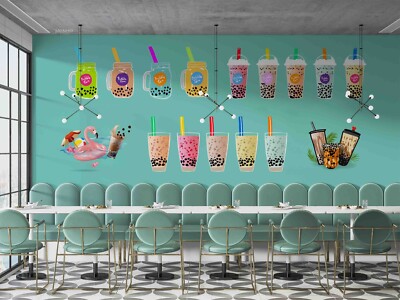 3D Bubble Tea Shop Background Wallpaper Wall Murals Removable Wallpaper 31