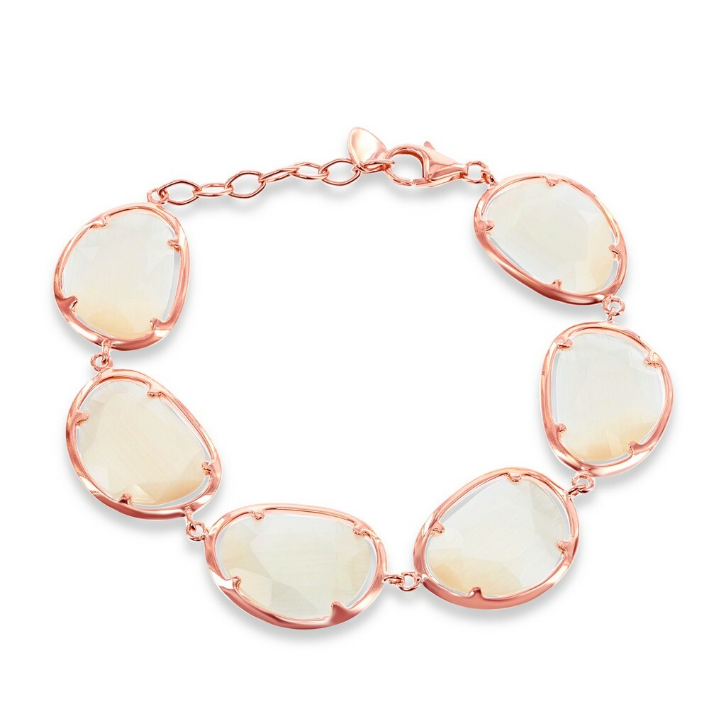 Женский браслет из стерлингового серебра с покрытием из розового золота овальный Кошачий глаз 7 дюймов 25590₽