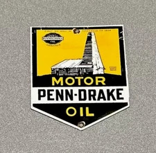VINTAGE PENN DRAKE MOTOR OIL GASOLINE PORCELAIN SIGN CAR GAS AUTO OIL