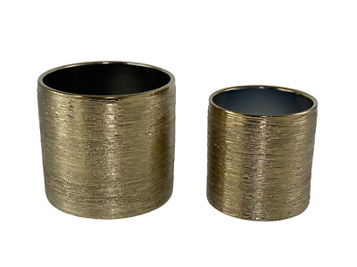 Set of 2 CalCastle Craft Gold Etched Flower Cylinder Vases Pots for Indoor Areas