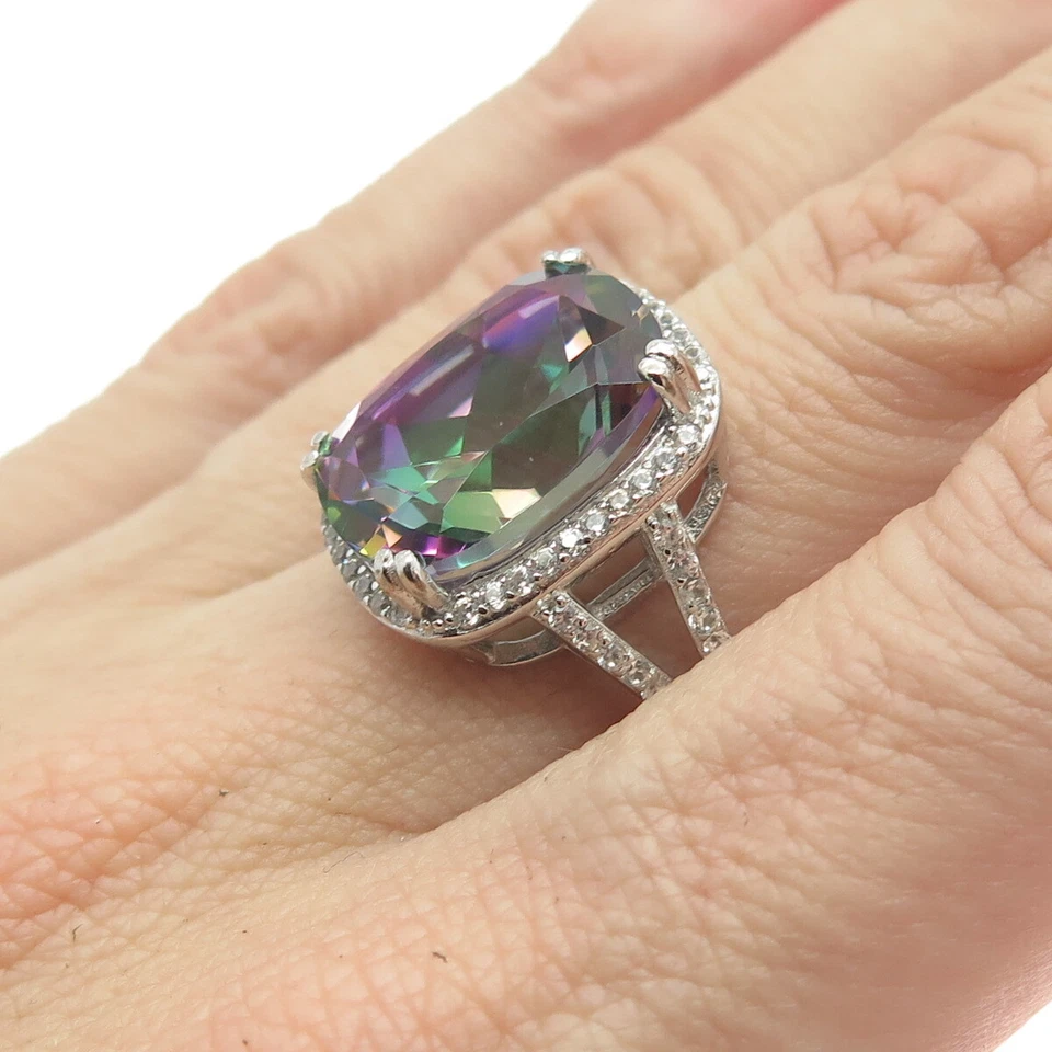 Anillo DSMK de plata de ley 925 místico real y topacio blanco talla 6,75 Foto 2 de 4