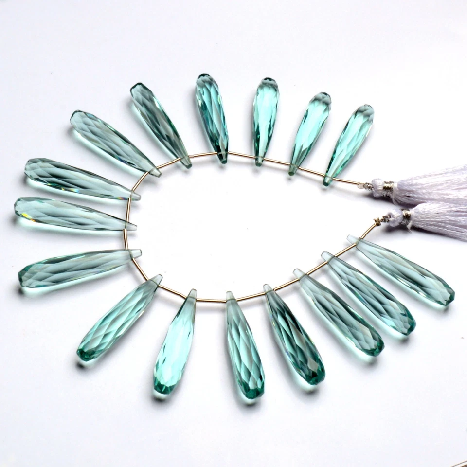 Aquamarine Color Quartz 35x7mm Size Faceted Long Teardrop Briolette 7" Strand - Image 3 of 4