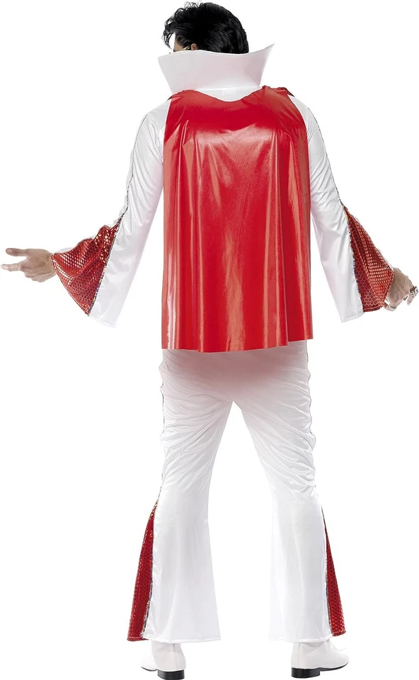 Disfraz de Elvis Smiffys para hombre, camisa, pantalón, cinturón con capa, talla L, color blanco y Foto 2 de 3