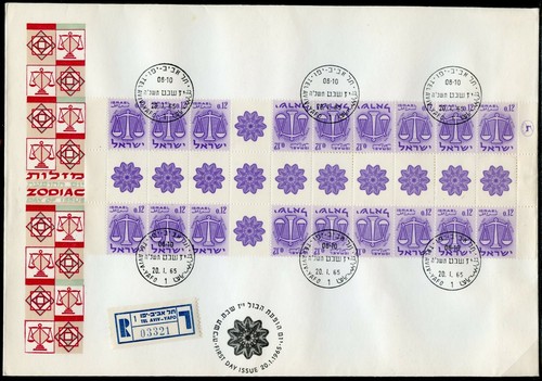 ISRAEL 1965 ZODIAC TETE-BECHE GUTTER STRIPS ON REGISTERED FIRST DAY COVERS - Picture 3 of 4