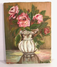 B. Messiner Floral Still Life Flowers  French Country Shabby 12x9 Oil Painting