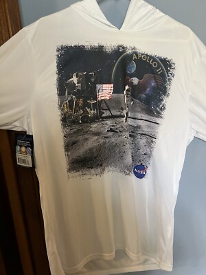 NASA Apollo 11 Long Sleeve hood performance wear UPF 50+ shirt, size L, NWT