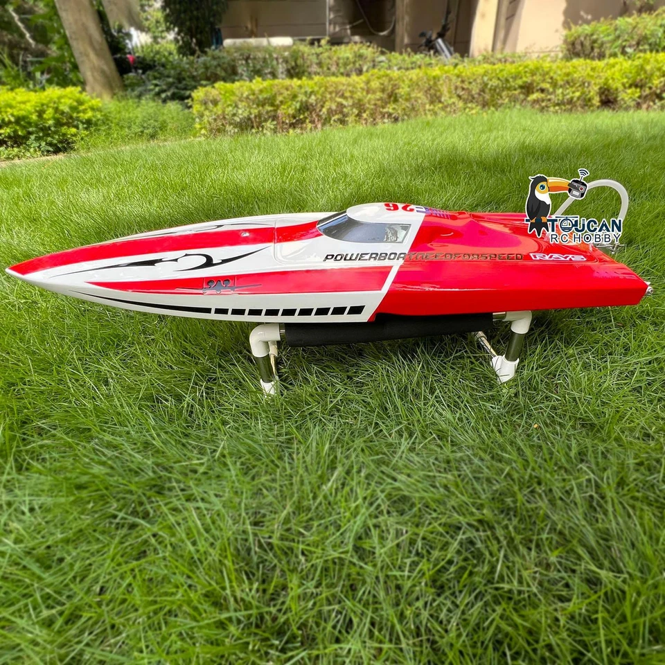 Barco de radiocontrol eléctrico de carreras rojo de fibra de vidrio E26 sin batería con servo motor ESC PNP Foto 4 de 4