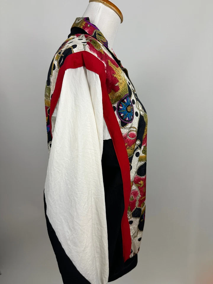 VINTAGE Silver Threads 100% SILK nautical print zip jacket Women's M - Image 2 of 4