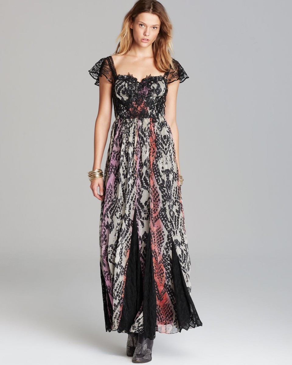 free people hearts run wild maxi dress Free people hearts run wild floral ruffles Maxi Dress