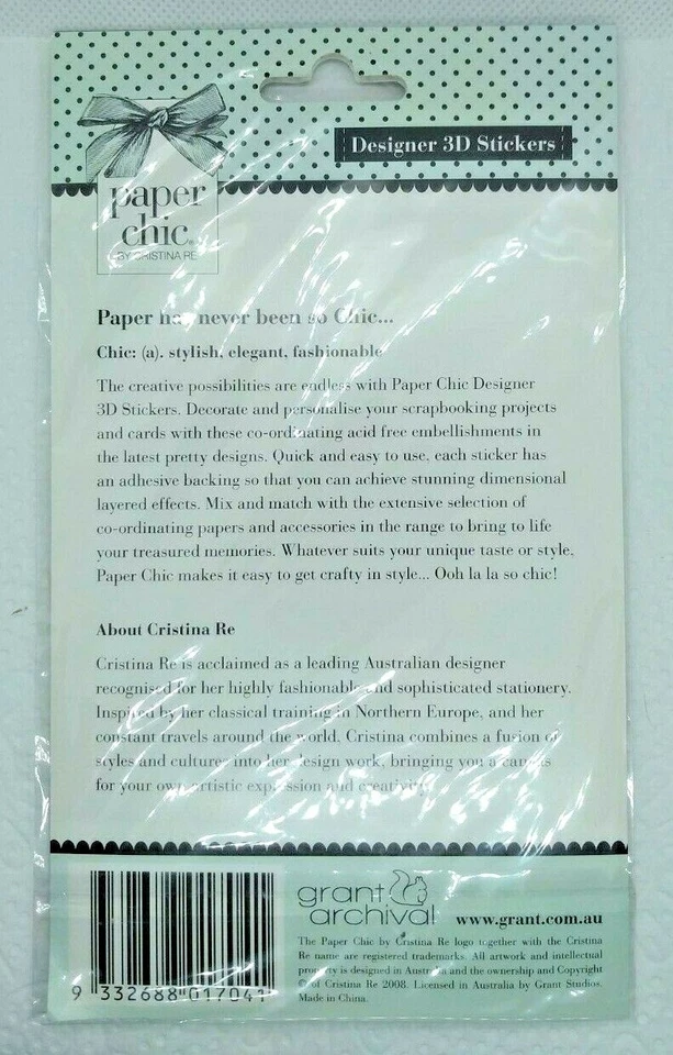 paper chic christina re designer 3D stickers scrapbooking hearts labels grant - Image 3 of 4
