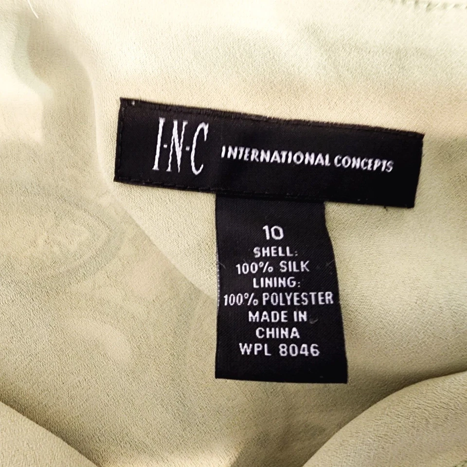 Falda INC International Concepts 100 % seda verde marfil cachemira línea A talla 10 Foto 2 de 4