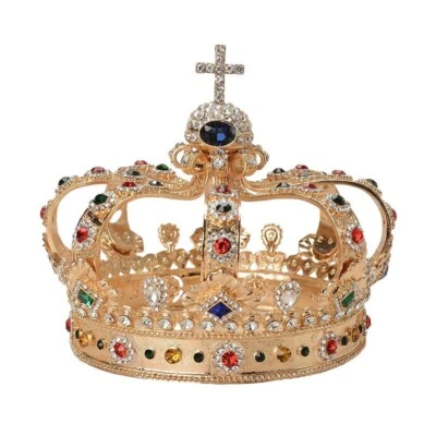 13cm Tall Large Men's Cross Gold Crown Drama Imperial Medieval King Metal Crown