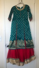 Pre Owned Small/Medium Blue and Red Indian Sharara Lehenga Choli Set Eid Dress