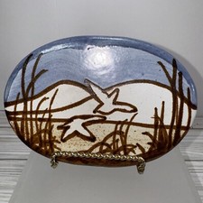 MK Fine Art Pottery Mountain Theme 6” Bun Warmer Trinket Handmade Stoneware Dish