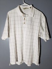 Eddie Bauer Men's Polo Shirt Large White with gray plaid design