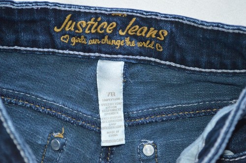Justice Jeans Girls 7R Simply Low Boot Cut Dark Wash Cotton Blend Everyday - Picture 2 of 6