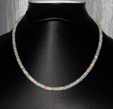 925 Sterling Silver Ethiopian Opal Beads 16" Necklace Welo Fire Opal Gemstone