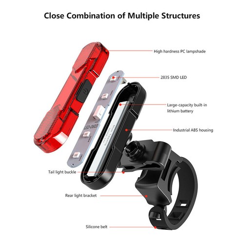 USB Rechargeable Bike Taillight Rear Lamp LED Bicycle Safety Warning Waterproof - Picture 3 of 15