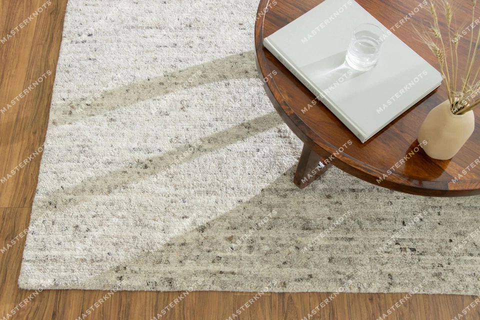 Solid Kunst Deko Bereich Wolle Hand Gewebt Teppiche 1.5x2.4m Creme & Brown - Bild 3 von 4