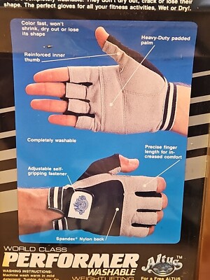 ALTUS Weight Lifter's Gloves Black Grey Leather Half-Fingers Size Small #WGW NOS