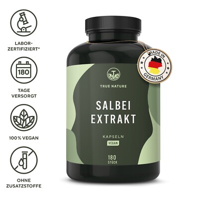 Salbei Kapseln Vegan - 180 Stück (6 Monate) - 12mg ätherische Öle - TRUE NATURE 