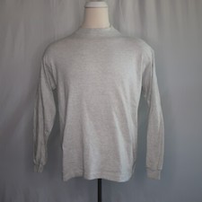 VTG 90s BVD Blank Solid Gray Crew Neck Long Sleeve T Shirt Mens L USA Made