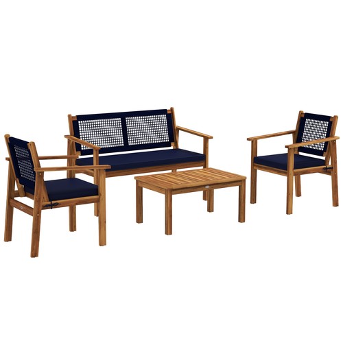 4-Piece Patio Sofa Set, Outdoor Conversation Sectional with Cushion Coffee Table