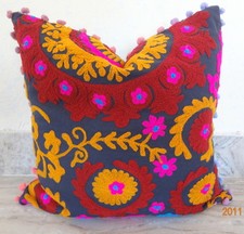 16" Cushion Cover Indian Traditional Suzani Embroidered Pillows Cases Decorative