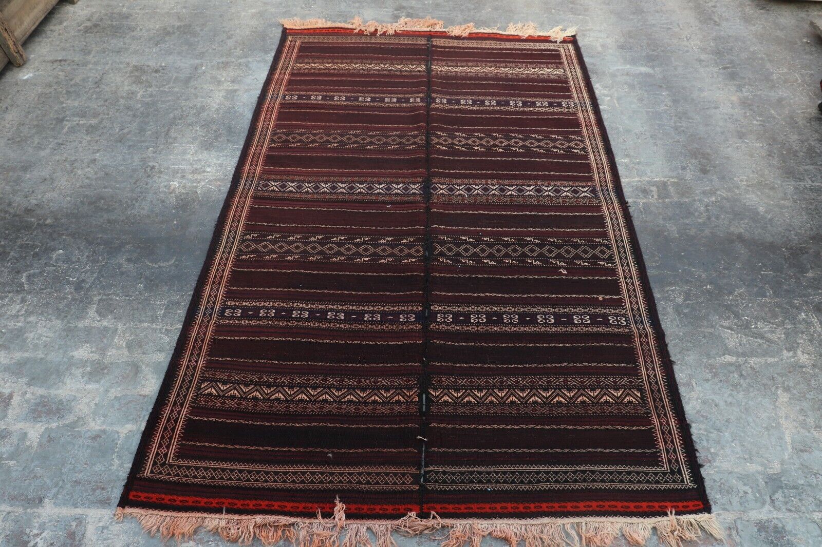 Afghan Hand Woven Tribal Maldari Darzi Kilim Rug 9'4 x 5'6 Ft