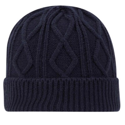 NEW BLUE OTTO CAP 12” CABLE KNIT BEANIE RIB KNIT CUFF ADULT SZ